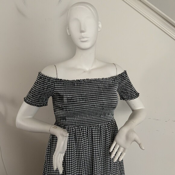 Lulu’s Gingham Maxi Drop Shoulder Dress Side Slit Black White  XL - Picture 5 of 10